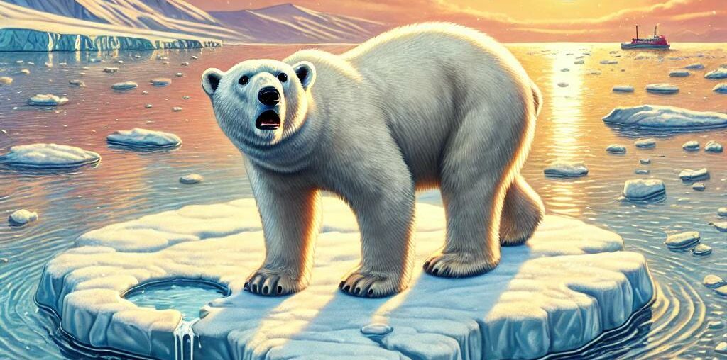 Oso polar encima de hielo que se derrite