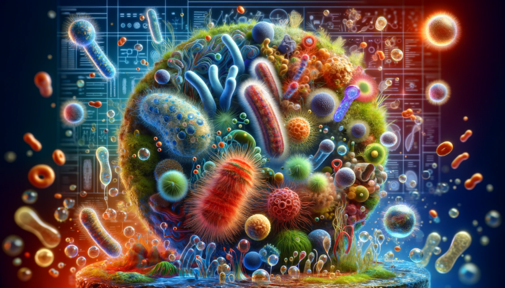 Imágen de microbios de colores y celulas